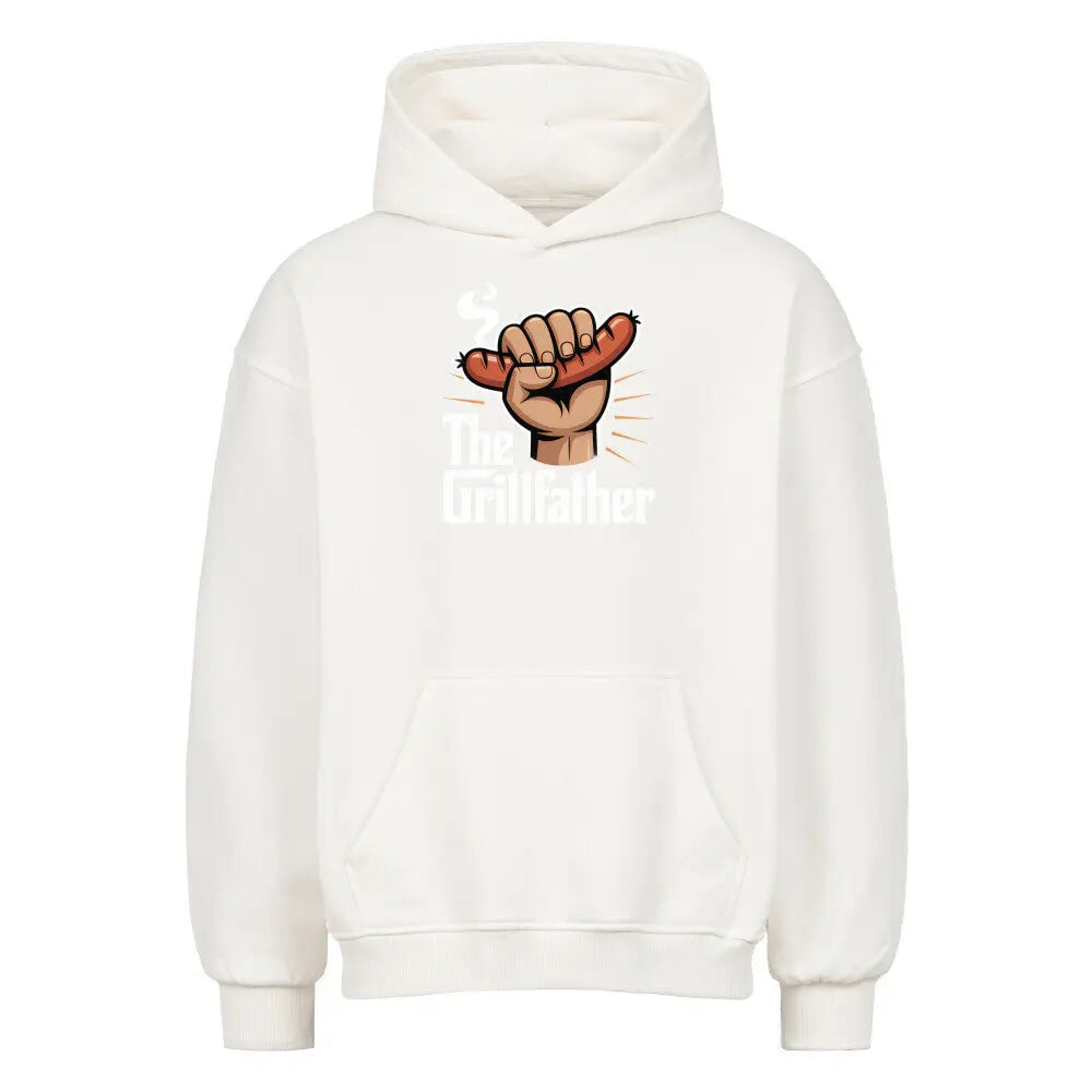 The Grillfather mit Wurst– Oversized Hoodie – Motivdruck in Weiß