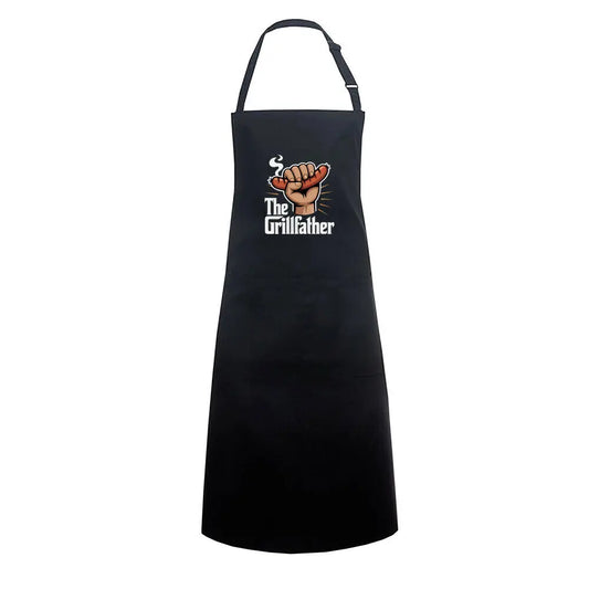 The Grillfather mit Wurst – Grillschürze – Motivdruck in Schwarz