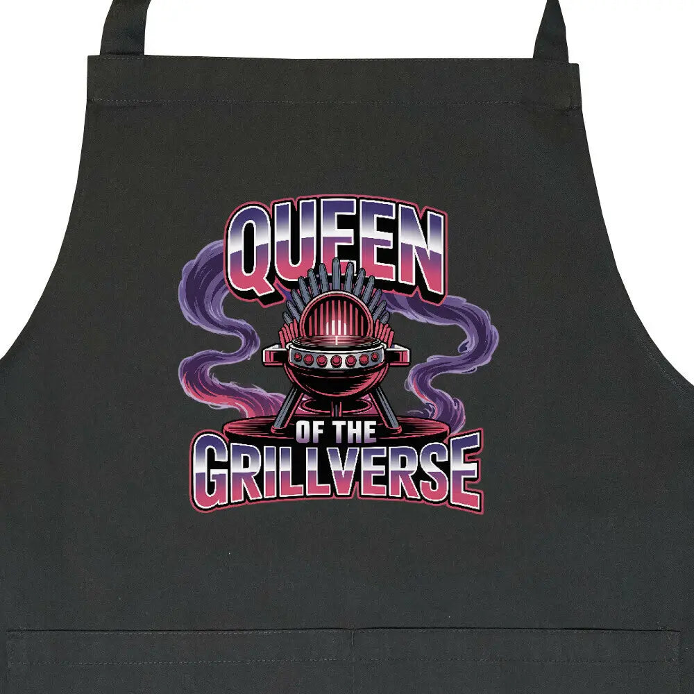 Queen of the Grillverse – Grillschürze – Motivdruck in Schwarz, Nahaufnahme