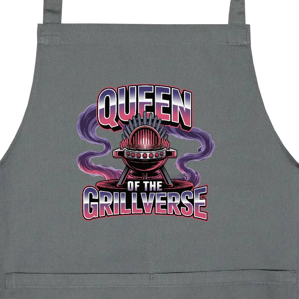 Queen of the Grillverse – Grillschürze – Motivdruck in Anthrazit, Nahaufnahme