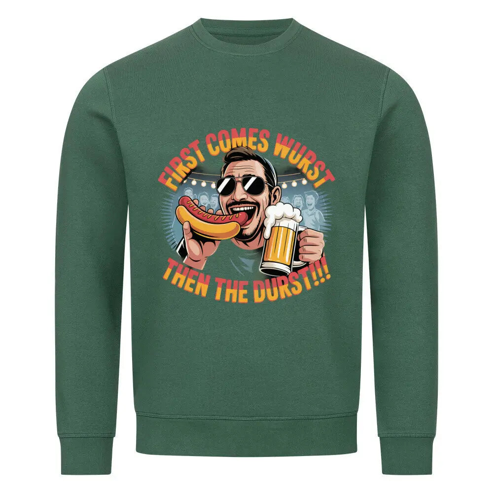 First comes Wurst, then the Durst!! - PREMIUM ORGANIC SWEATSHIRT – Motivdruck in Varsity Green