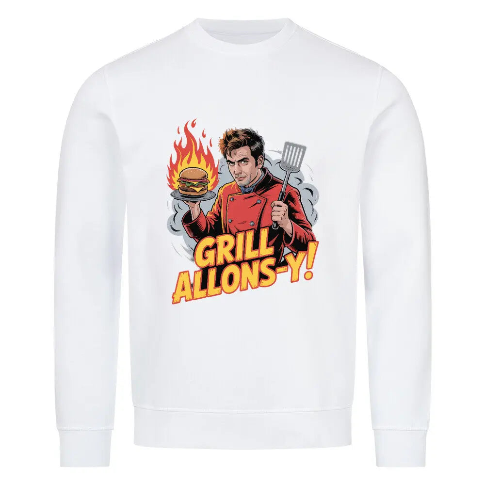 Grill Allons-y! – Premium Organic Sweatshirt für Whovians & Grillmeister – Motivdruck in Weiß