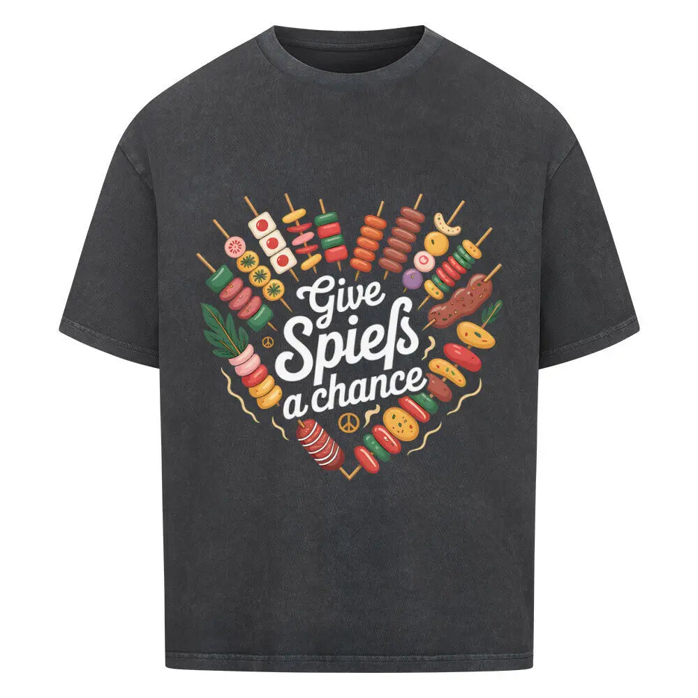 Give Spieße a Chance – Oversized BBQ Shirt – Motivdruck in Washed Black
