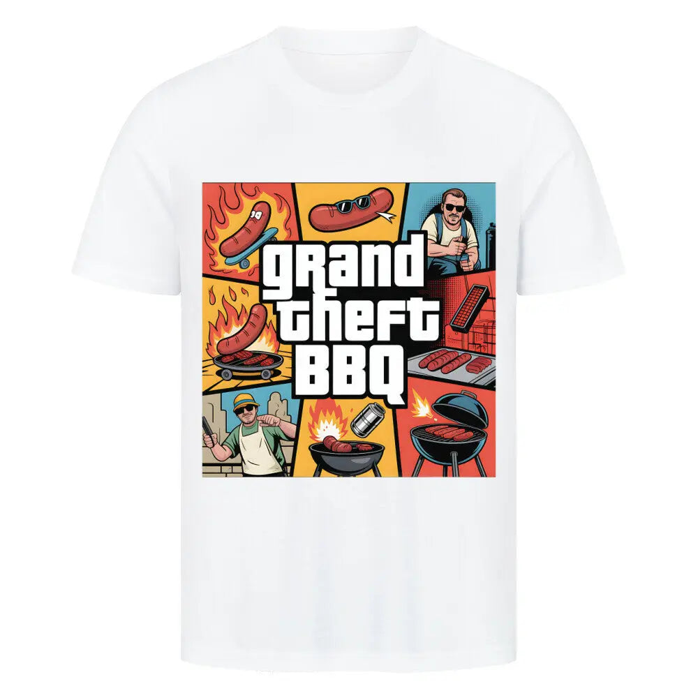 Grand Theft BBQ – Premium T-Shirt – Motivdruck in Weiß