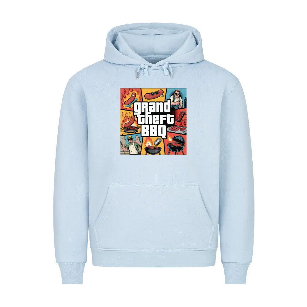 Grand Theft BBQ – Premium Hoodie – Motivdruck in Babyblau