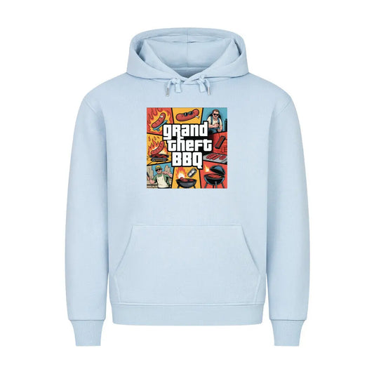 Grand Theft BBQ – Premium Hoodie – Motivdruck in Babyblau