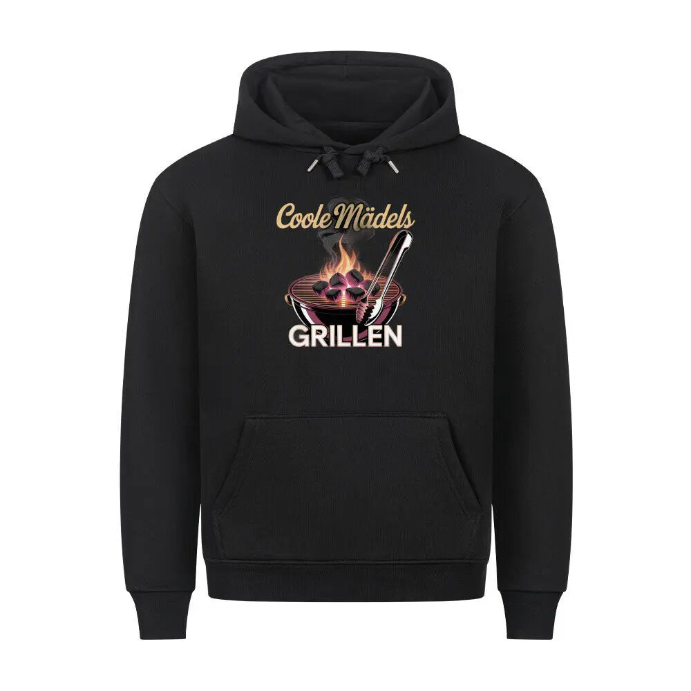 Coole Mädels grillen – Premium Hoodie – Motivdruck in Schwarz