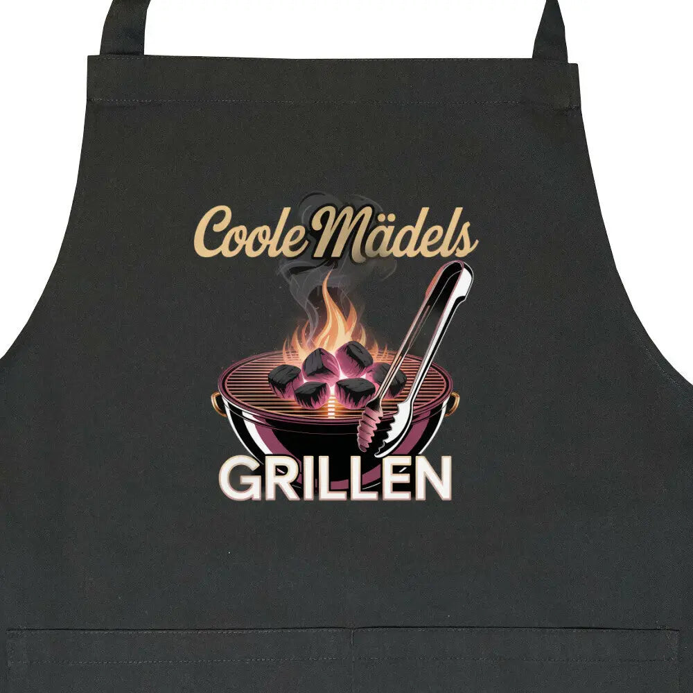 Coole Mädels grillen – Grillschürze – Motivdruck in Schwarz, Nahaufnahme