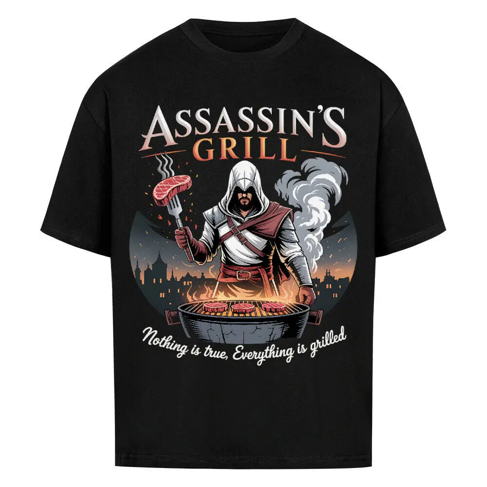 Assassin’s Grill – Oversized Shirt für wahre Schatten-Griller – Motivdruck in Schwarz