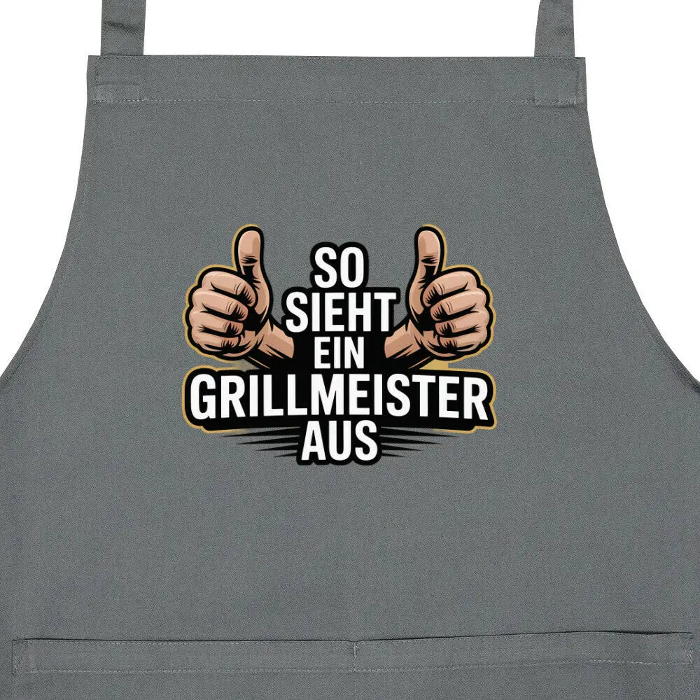 So sieht ein Grillmeister aus – Grillschürze für echte BBQ-Helden – Motivdruck in Anthrazit, Nahaufnahme