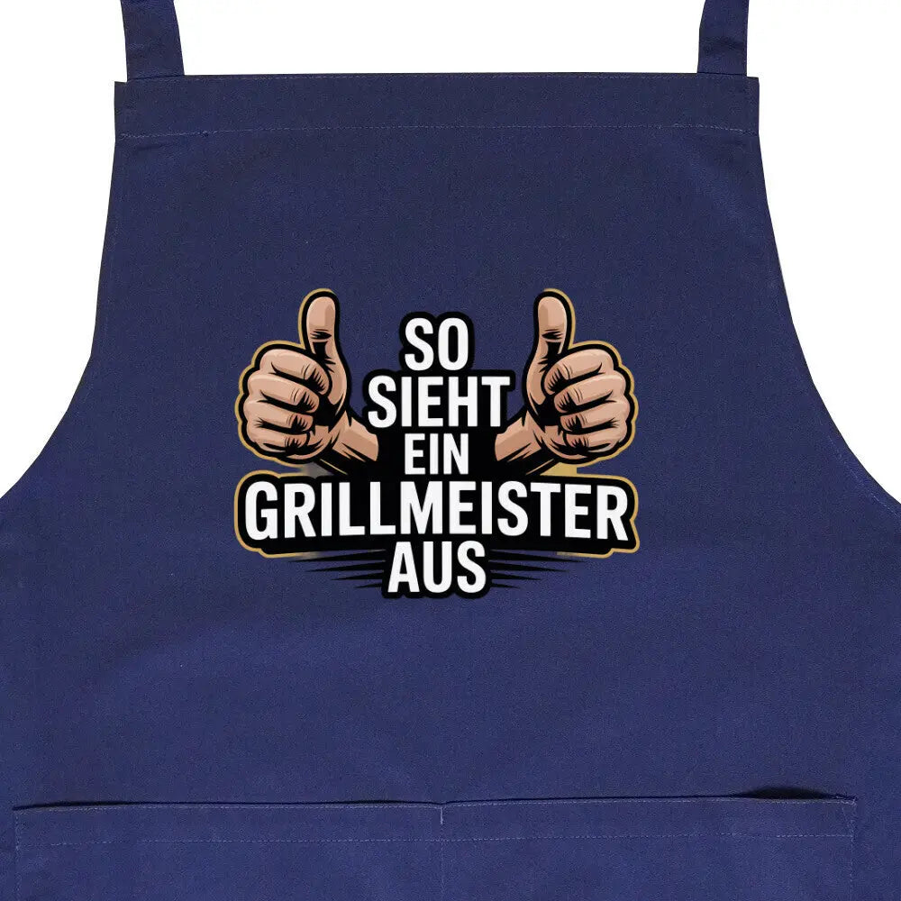 So sieht ein Grillmeister aus – Grillschürze für echte BBQ-Helden – Motivdruck in Navy, Nahaufnahme