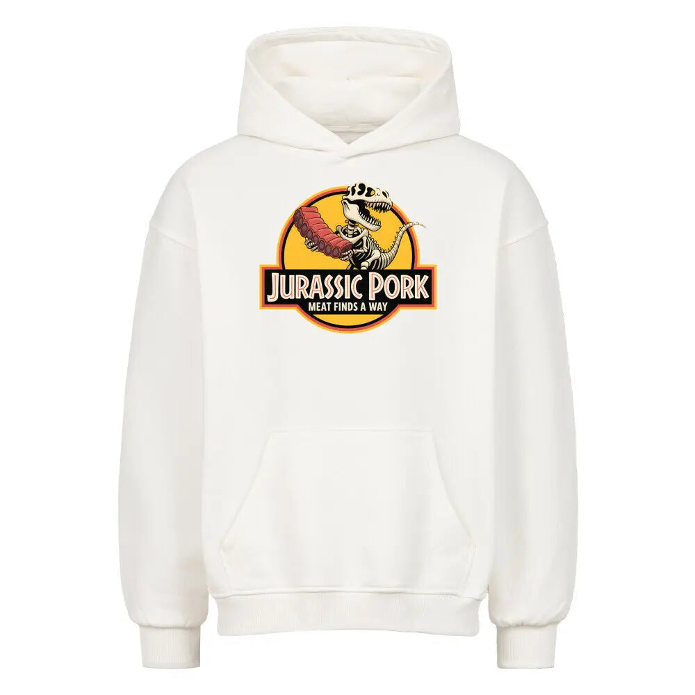 Jurassic Pork – Oversized Hoodie für Fleischjäger – Motivdruck in Weiß