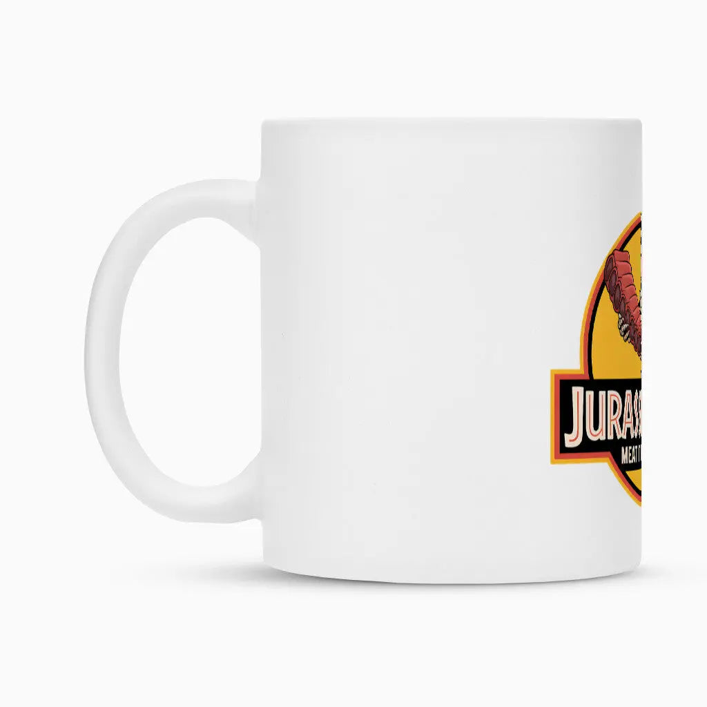 Keramik-Tasse Jurassic Pork – Lustiges Dino Wortspiel & Grill Geschenk – Motivdruck in Weiß, weitere Ansicht