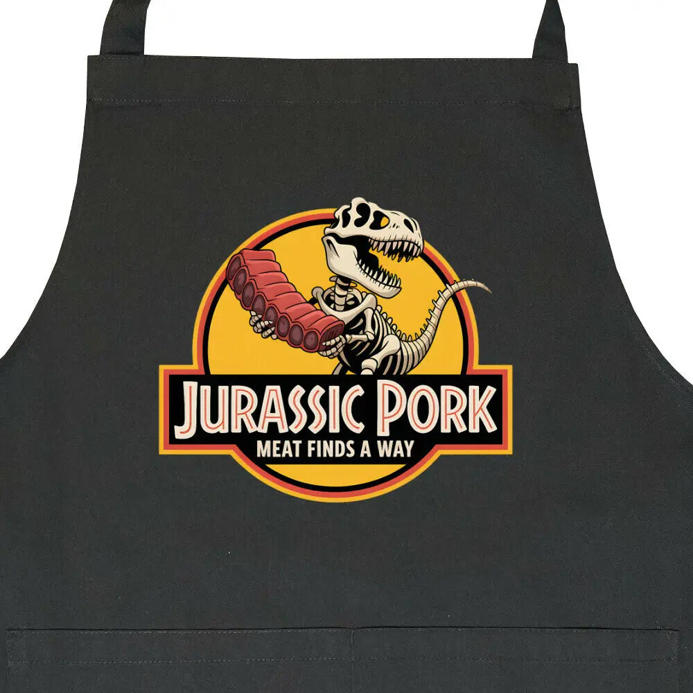 Jurassic Pork – Grillschürze für echte Fleisch-Fans – Motivdruck in Schwarz, Nahaufnahme