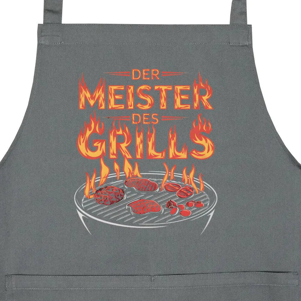 Meister des Grills – Grillschürze für wahre BBQ-Könige – Motivdruck in Anthrazit, Nahaufnahme