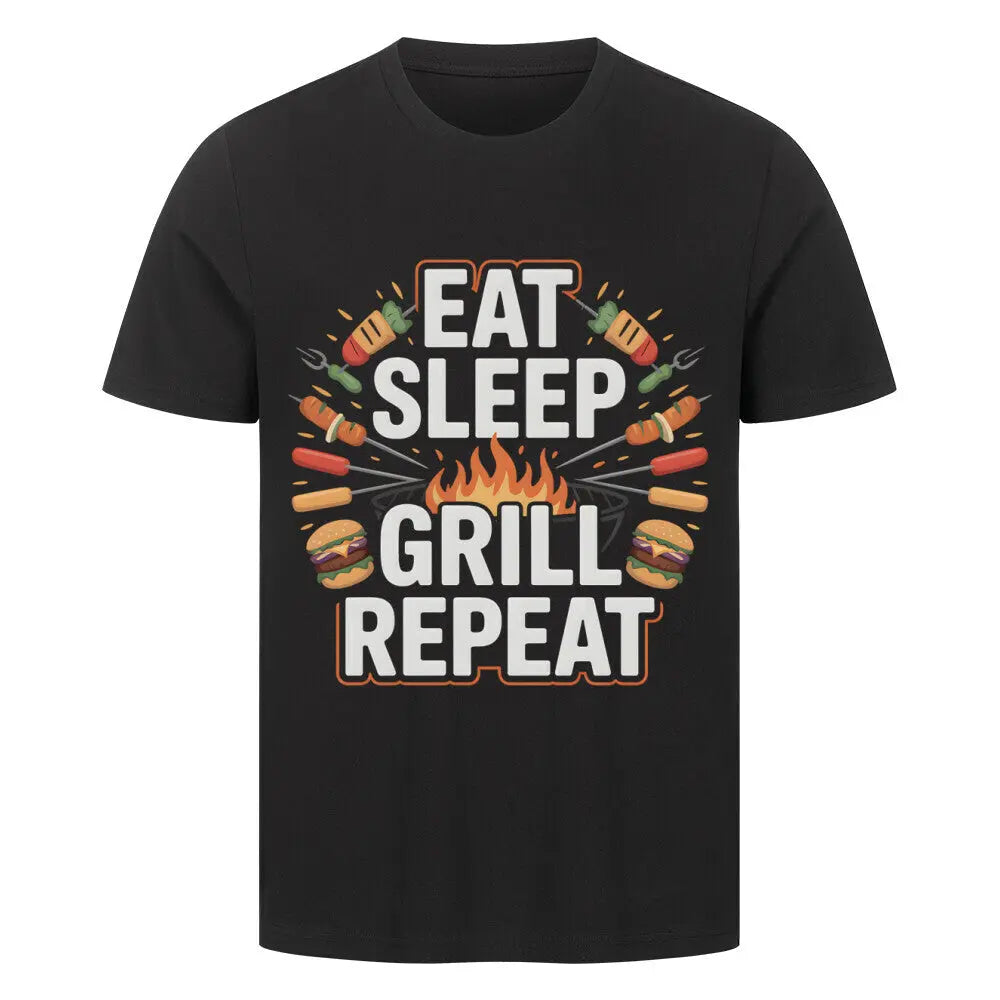 Eat Sleep Grill Repeat – Premium T-Shirt – Motivdruck in Schwarz