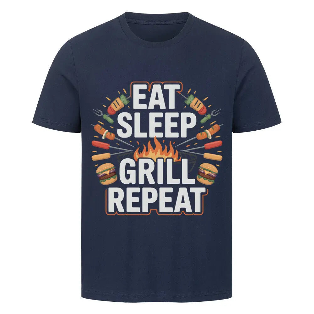 Eat Sleep Grill Repeat – Premium T-Shirt – Motivdruck in French Navy