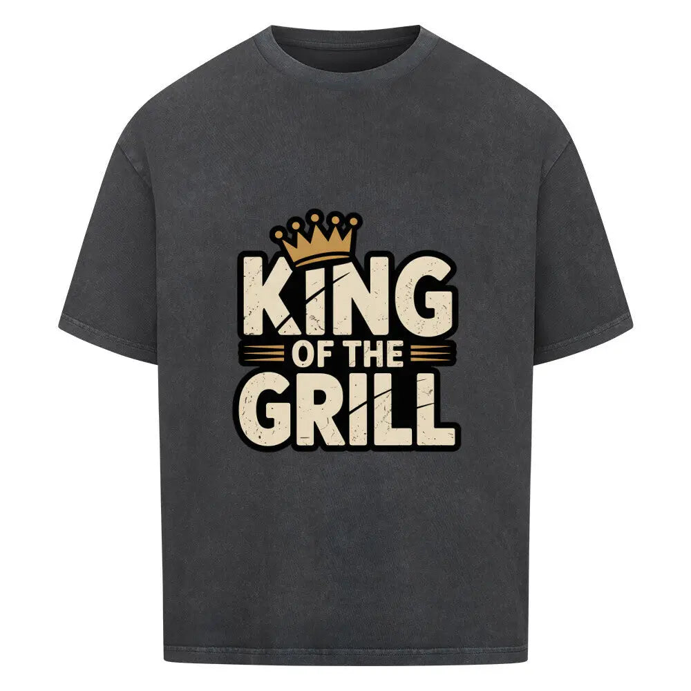 KING OF THE GRILL – Oversized Shirt – Motivdruck in Washed Black