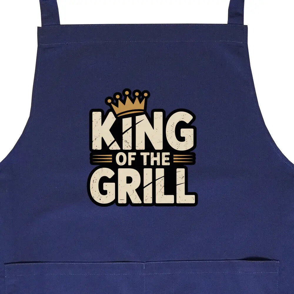 KING OF THE GRILL – Grillschürze – Motivdruck in Navy, Nahaufnahme