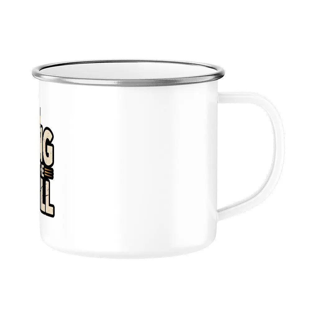 King of the Grill – Emaille Tasse – Motivdruck in Silber, Nahaufnahme