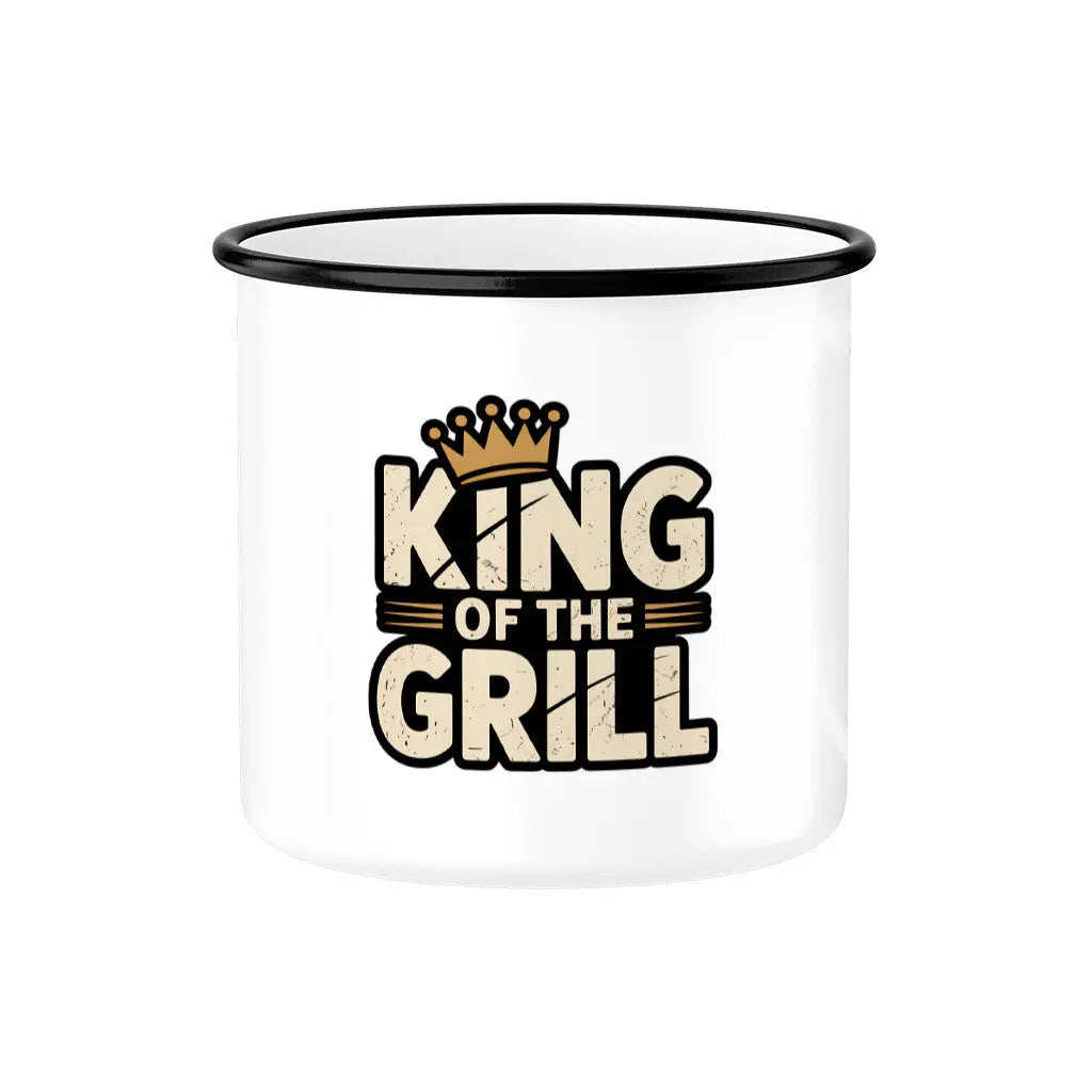 King of the Grill – Emaille Tasse – Motivdruck in Schwarz