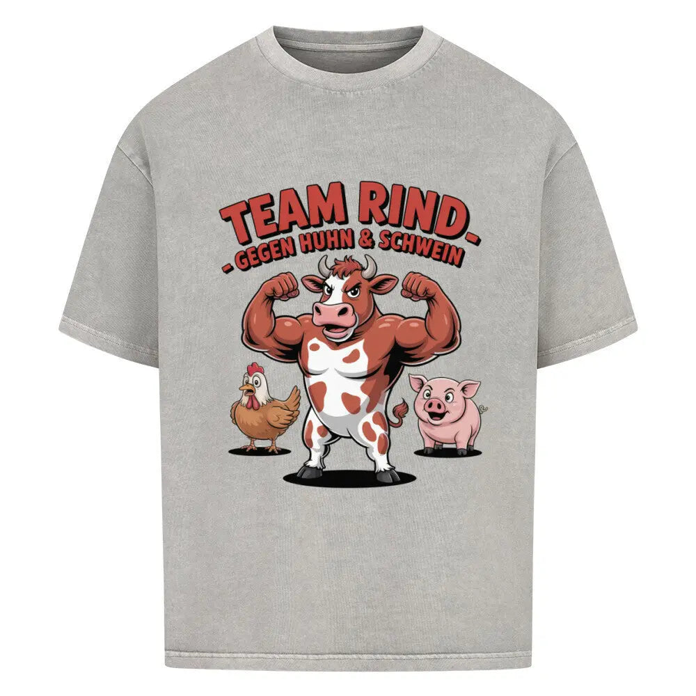 Team Rind – Oversized Shirt – Motivdruck in Washed Grey
