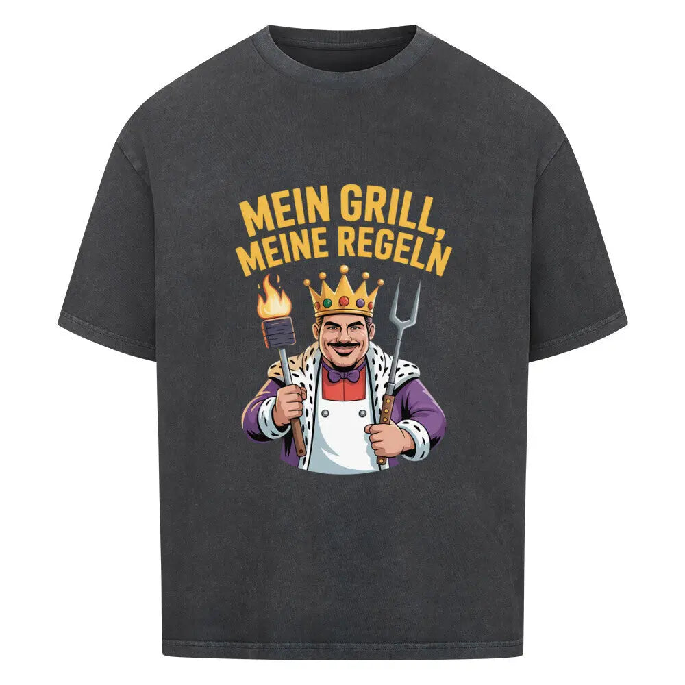 Mein Grill, Meine Regeln – Oversized Shirt – Motivdruck in Washed Black