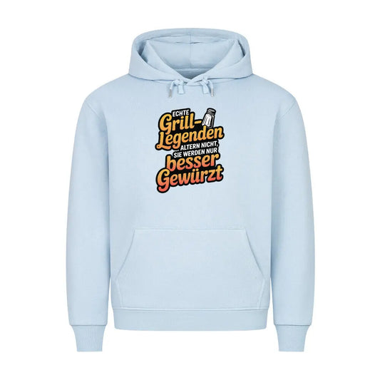 Echte Grill-Legenden – Premium Hoodie – Motivdruck in Babyblau