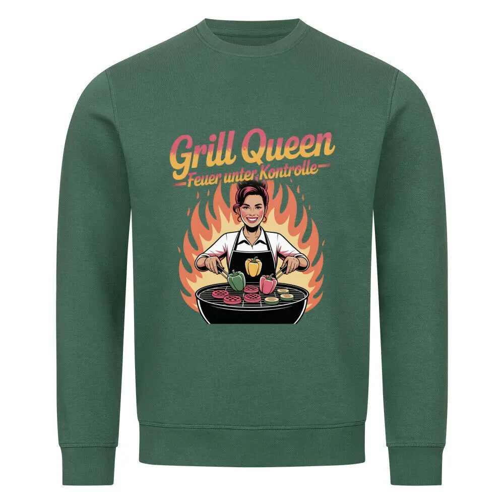 Grill Queen – Feuer unter Kontrolle – Premium Sweatshirt – Motivdruck in Varsity Green