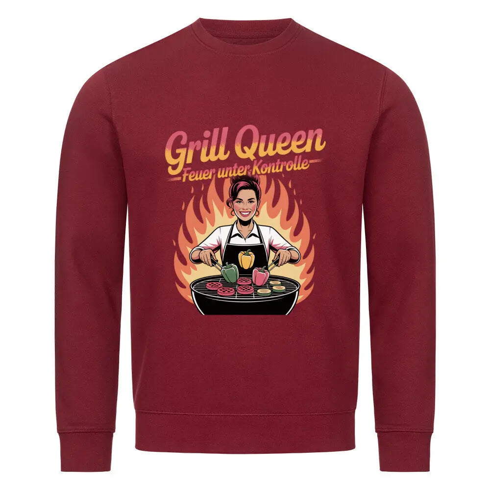 Grill Queen – Feuer unter Kontrolle – Premium Sweatshirt – Motivdruck in Burgunder