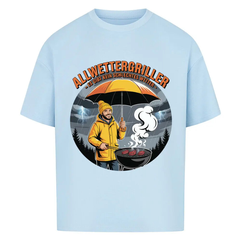 Allwettergriller – Oversized Shirt – Motivdruck in Babyblau