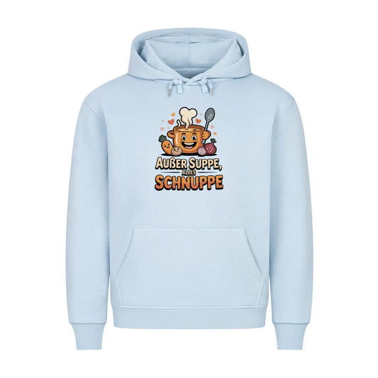 Außer Suppe, alles Schnuppe – Premium Hoodie – Motivdruck in Babyblau