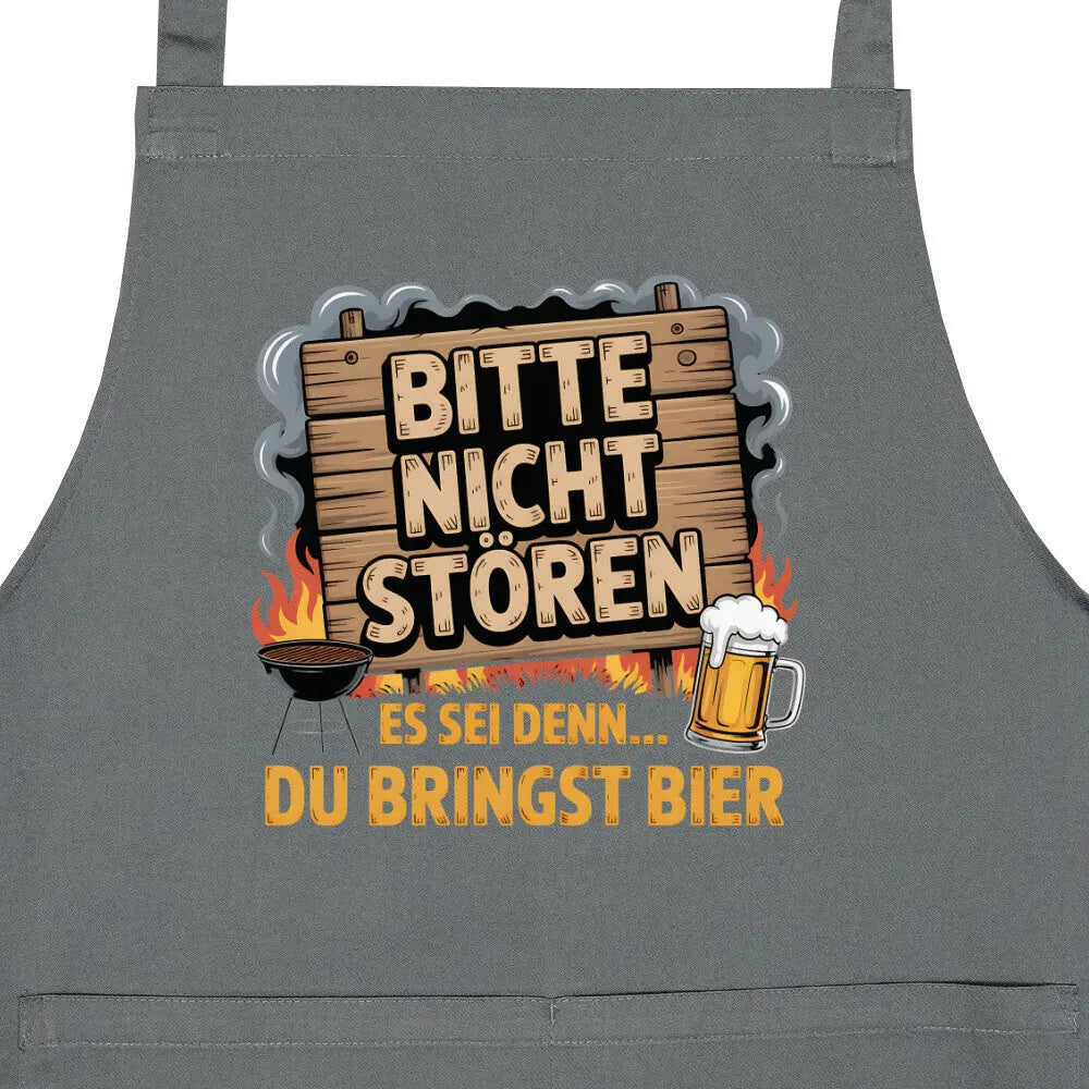 Bitte nicht stören – Bring Bier –Grillschürze – Motivdruck in Anthrazit, Nahaufnahme