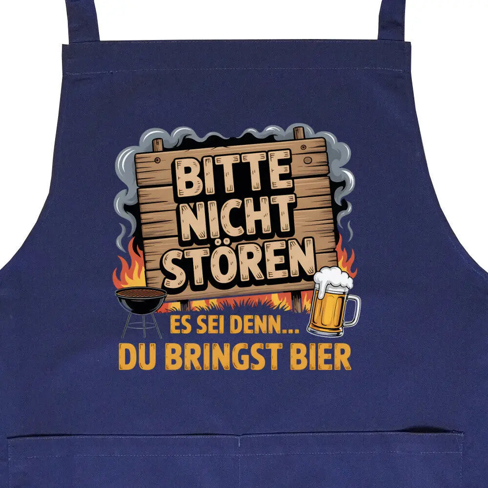 Bitte nicht stören – Bring Bier –Grillschürze – Motivdruck in Navy, Nahaufnahme