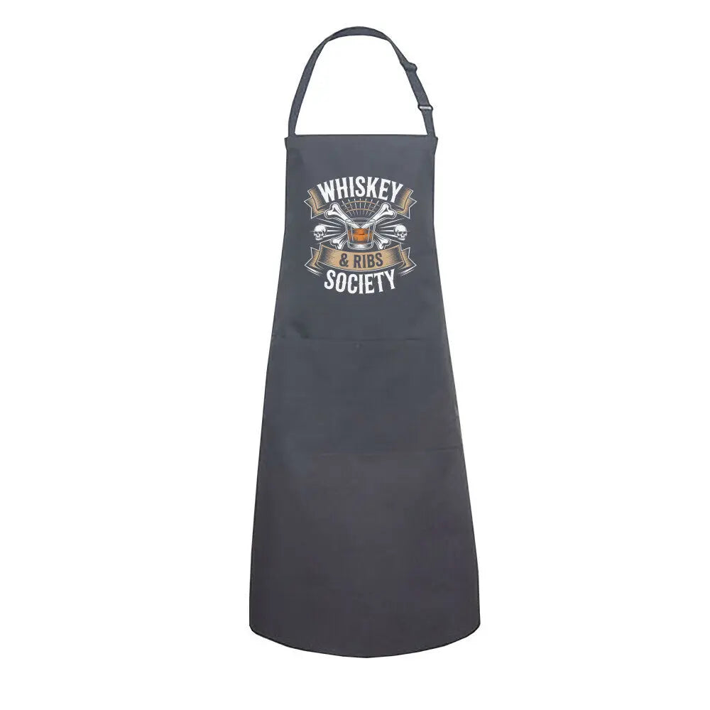 Whiskey & Ribs Society – Grillschürze – Motivdruck in Anthrazit