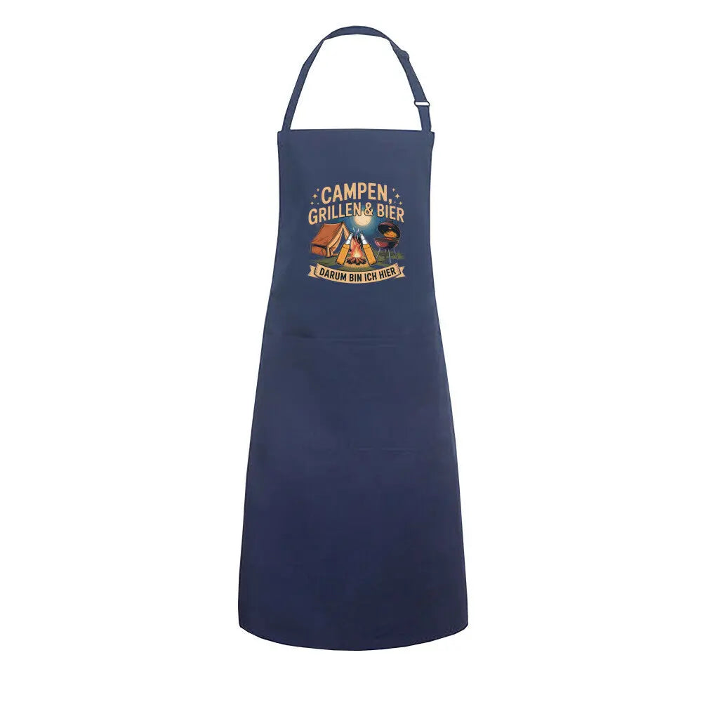 Campen, Grillen & Bier – Kochschürze – Motivdruck in Navy