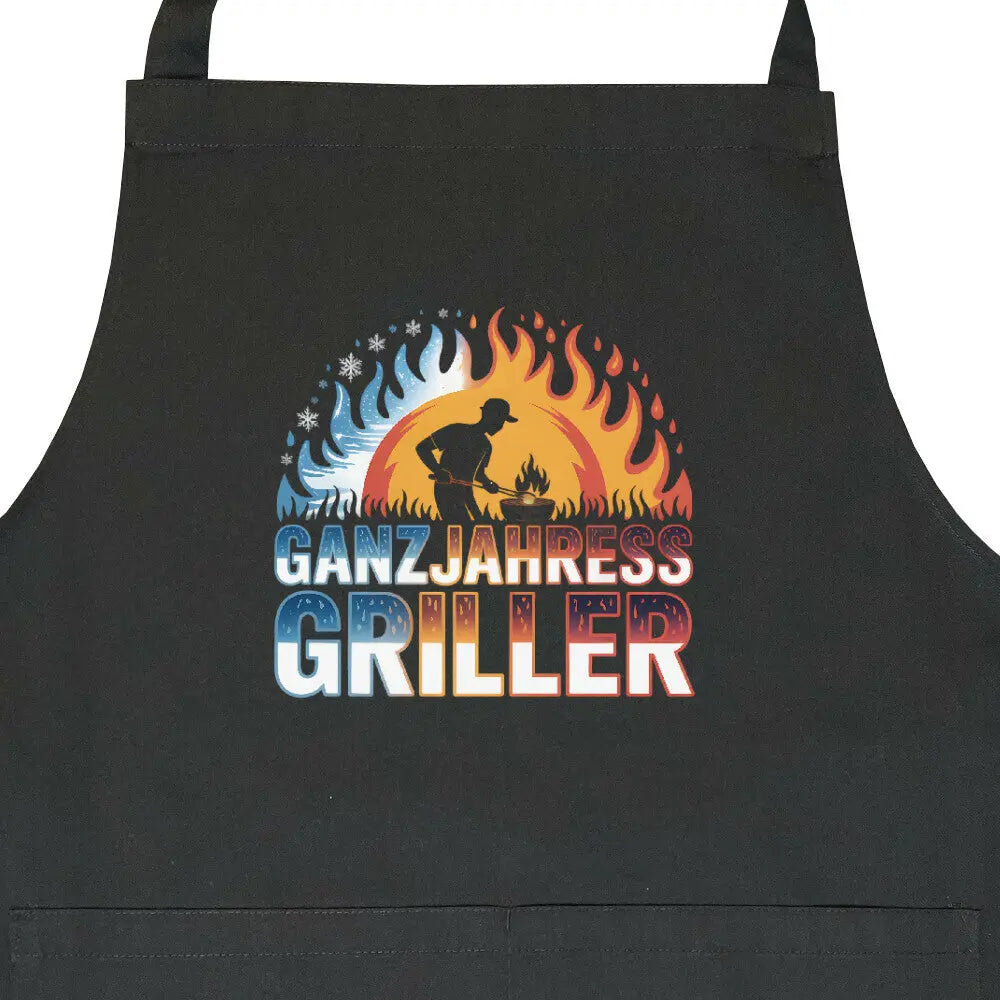 Ganzjahres-Griller – Grillschürze – Motivdruck in Schwarz, Nahaufnahme