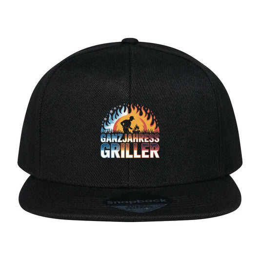 Ganzjahres-Griller – Snapback Cap – Motivdruck in Schwarz
