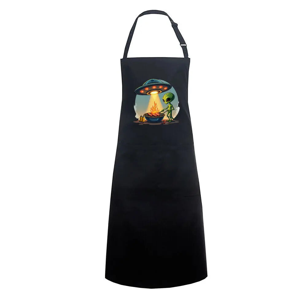 Alien BBQ – Intergalactic Grill Session – Grillschürze – Motivdruck in Schwarz