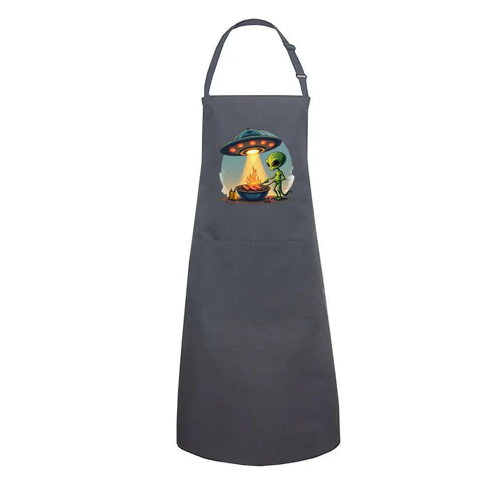 Alien BBQ – Intergalactic Grill Session – Grillschürze – Motivdruck in Anthrazit