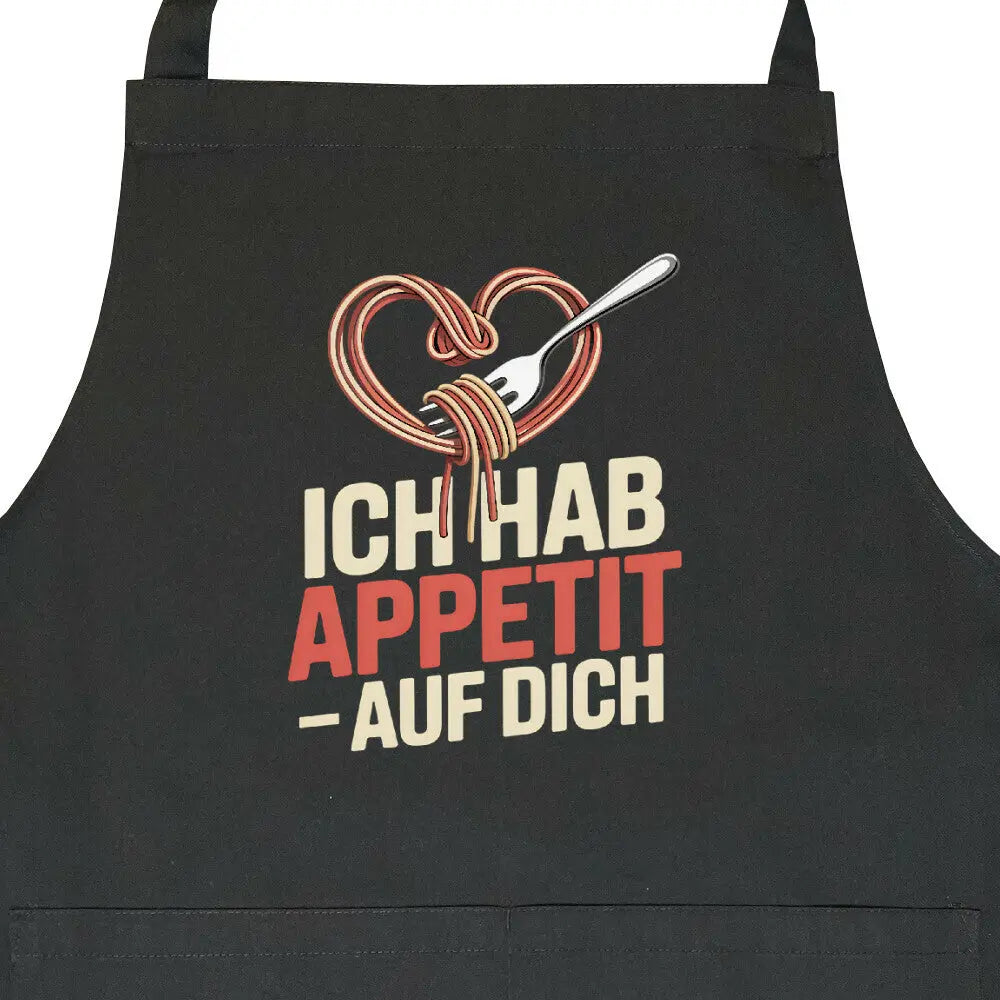 Ich hab Appetit auf Dich – Premium Grill- & Kochschürze – Motivdruck in Schwarz, Nahaufnahme