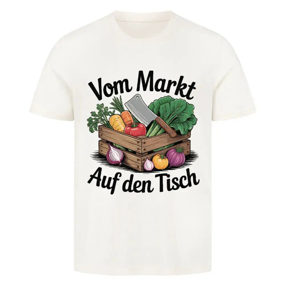 Vom Markt auf den Tisch – Premium T-Shirt (Farm-to-Table Kochdesign) – Motivdruck in Natural Raw