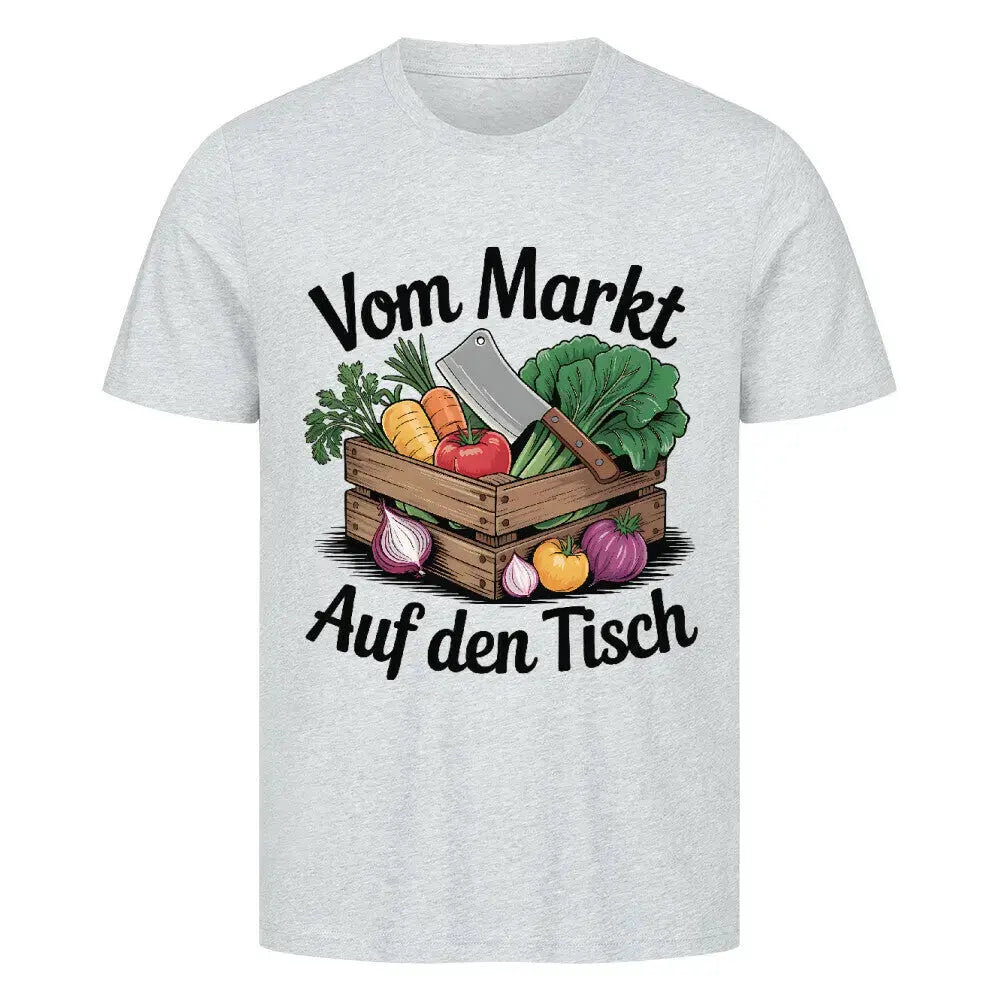 Vom Markt auf den Tisch – Premium T-Shirt (Farm-to-Table Kochdesign) – Motivdruck in Heather Grey