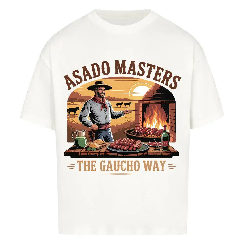 Asado Masters The Gaucho Way – Lässiges Oversized T-Shirt (Argentinisches Grillen & Open Fire Streetwear) – Motivdruck in Weiß