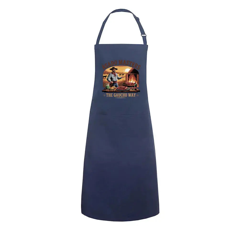 Asado Masters The Gaucho Way – Premium Grillschürze (Argentinisches Grillen & Open Fire Kochschürze) – Motivdruck in Navy