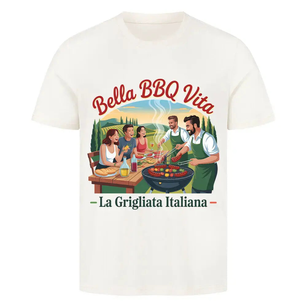 Bella BBQ Vita – Premium T-Shirt (Lustiges Italien & Grillen Lifestyle Shirt) – Motivdruck in Natural Raw
