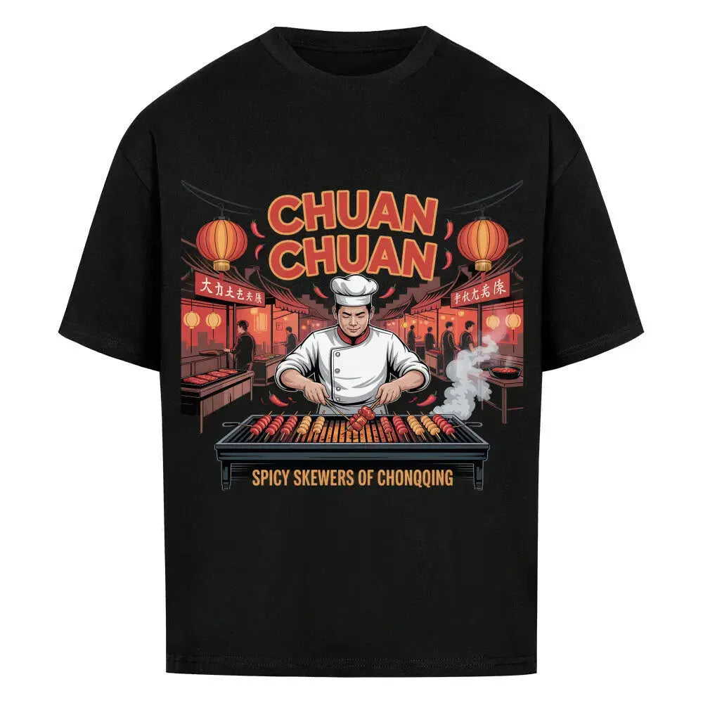 Chuan Chuan Chongqing – Lässiges Oversized T-Shirt (Spicy Asian BBQ Streetwear) – Motivdruck in Schwarz