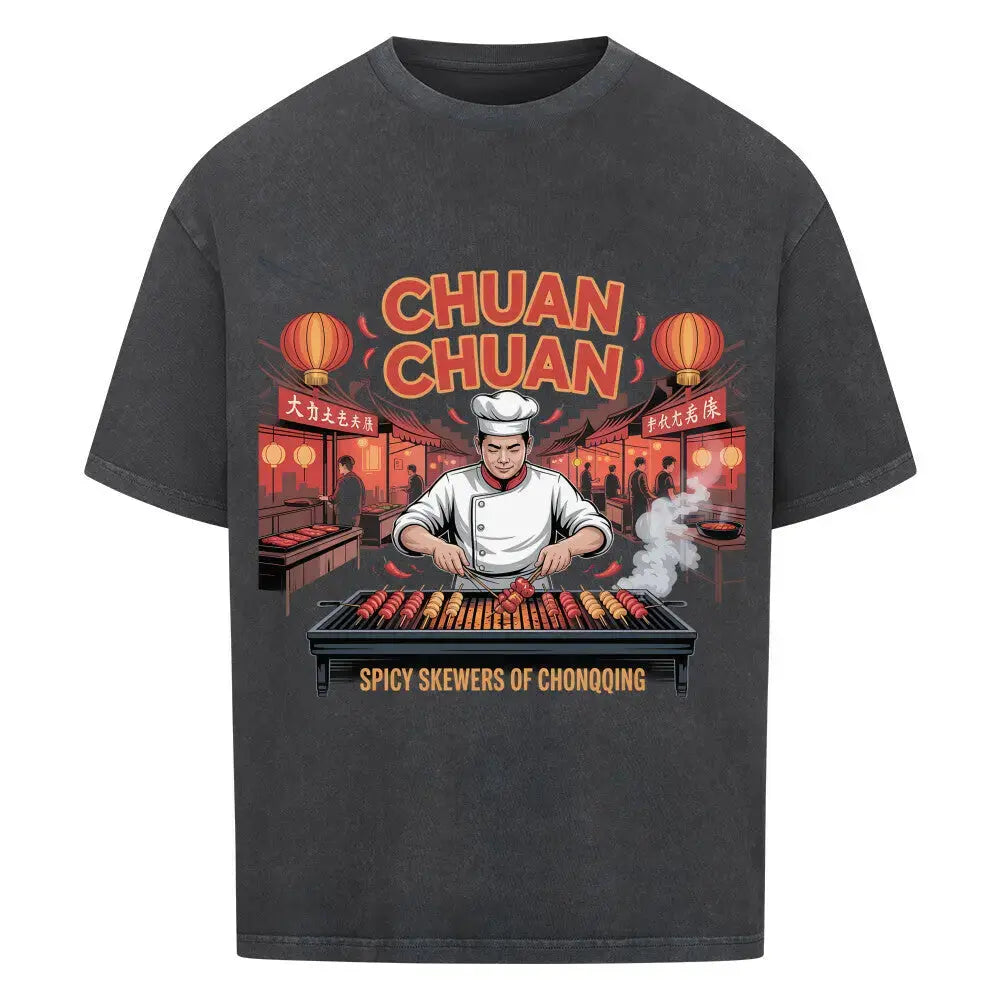 Chuan Chuan Chongqing – Lässiges Oversized T-Shirt (Spicy Asian BBQ Streetwear) – Motivdruck in Washed Black