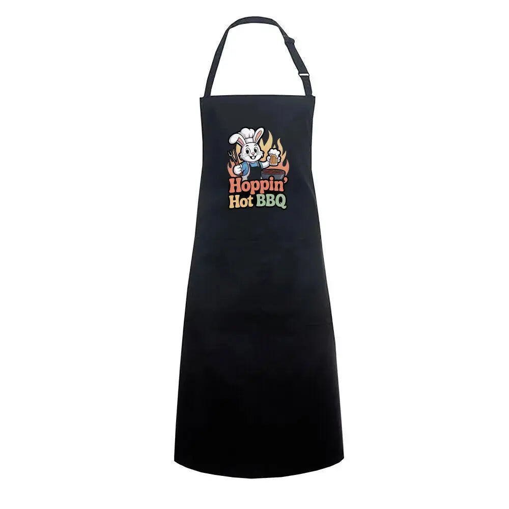Hoppin' Hot BBQ Grillschürze – Lustiges Hasen-Design | Profi BBQ Latzschürze – Motivdruck in Schwarz