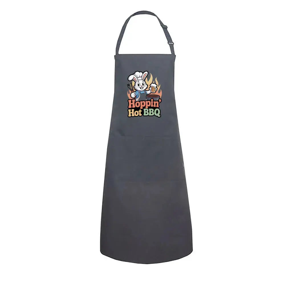 Hoppin' Hot BBQ Grillschürze – Lustiges Hasen-Design | Profi BBQ Latzschürze – Motivdruck in Anthrazit